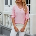 thumbnail image 2 of MIXUE Womens Summer Tops Summer Solid Color V Neck 3/4 Sleeve Slim Casual Tee Shirts Streetwear,Pink,S, 2 of 9