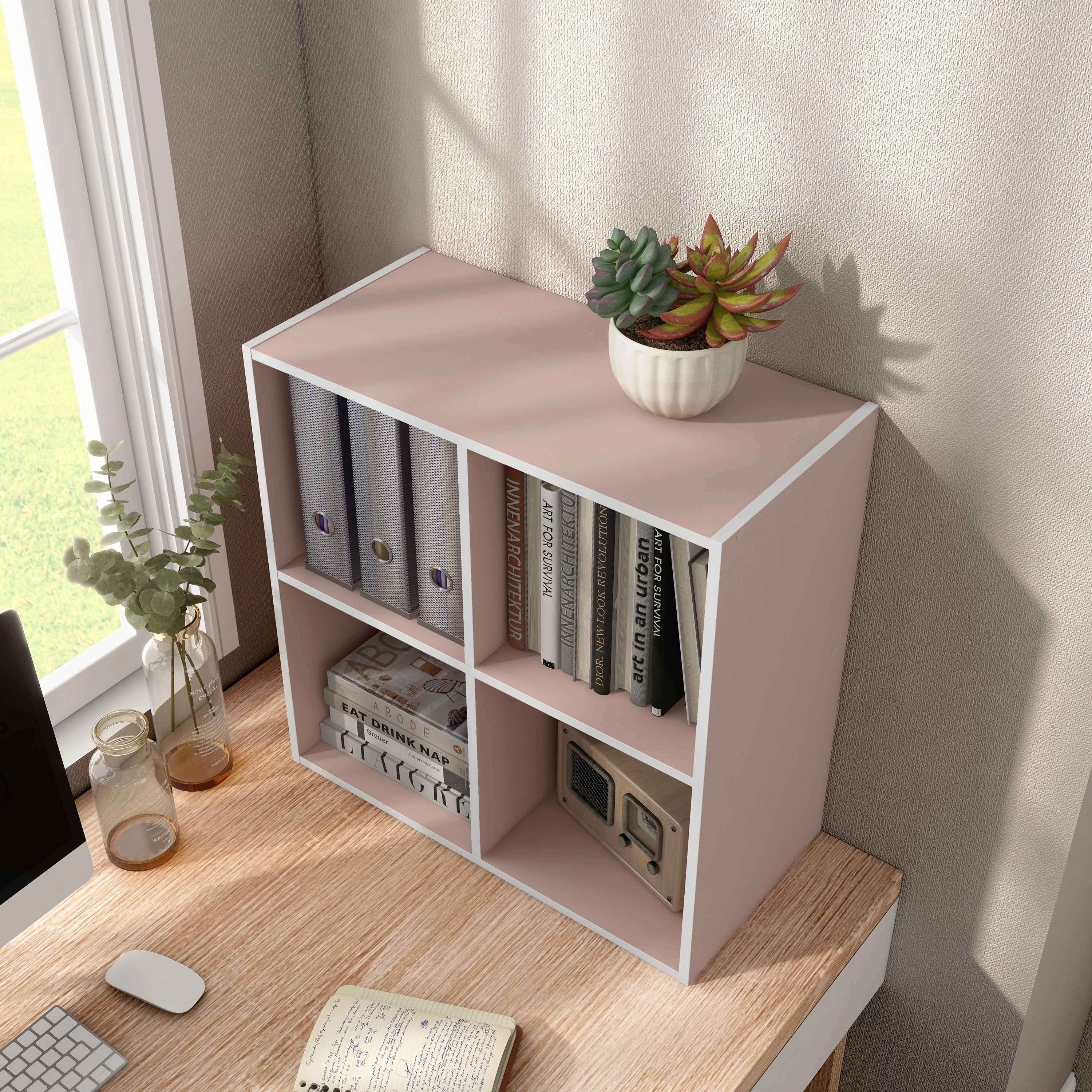 Join Stackable 4-Cube Wood Light Pink Playroom Bookcase