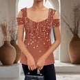 thumbnail image 2 of Zwiiyzr Women's T-Shirt Square Neck Cold Shoulder Printed Floral Short Sleeve Blouse Coffee (2XL), 2 of 7