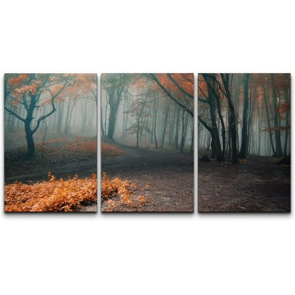 wall26 Canvas Print Wall Art Set Mist Through The Autumn Orange Forest Nature Wilderness Photography Modern Art Rustic Scenic Multicolor Ultra for Living Room, Bedroom, Office - 24"x36"x3 P
