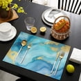 thumbnail image 4 of Blue and Gold Marble Wavy Veins Pattern Summer Placemats Table Placemats Set Of 4-Linen Kitchen Washable Placemats Table Mats 11.8"x17.7" Non-Slip Heat Resistant, 4 of 6