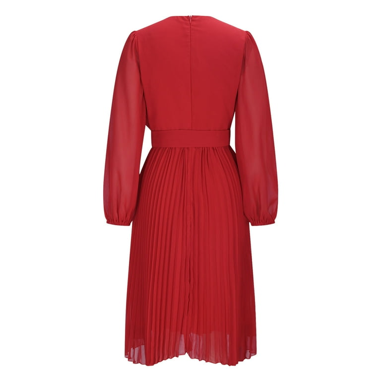 midi red dress wedding guest Red Silk Midi Dress: Open Back Flared Sun Skirt, Wedding Guest Dress