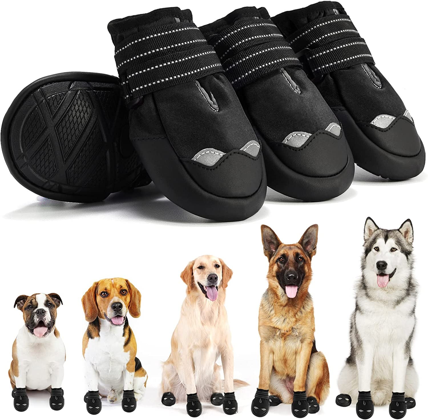 Waterproof Dog Boots, Dog Shoes with Reflective Rugged AntiSlip Sole