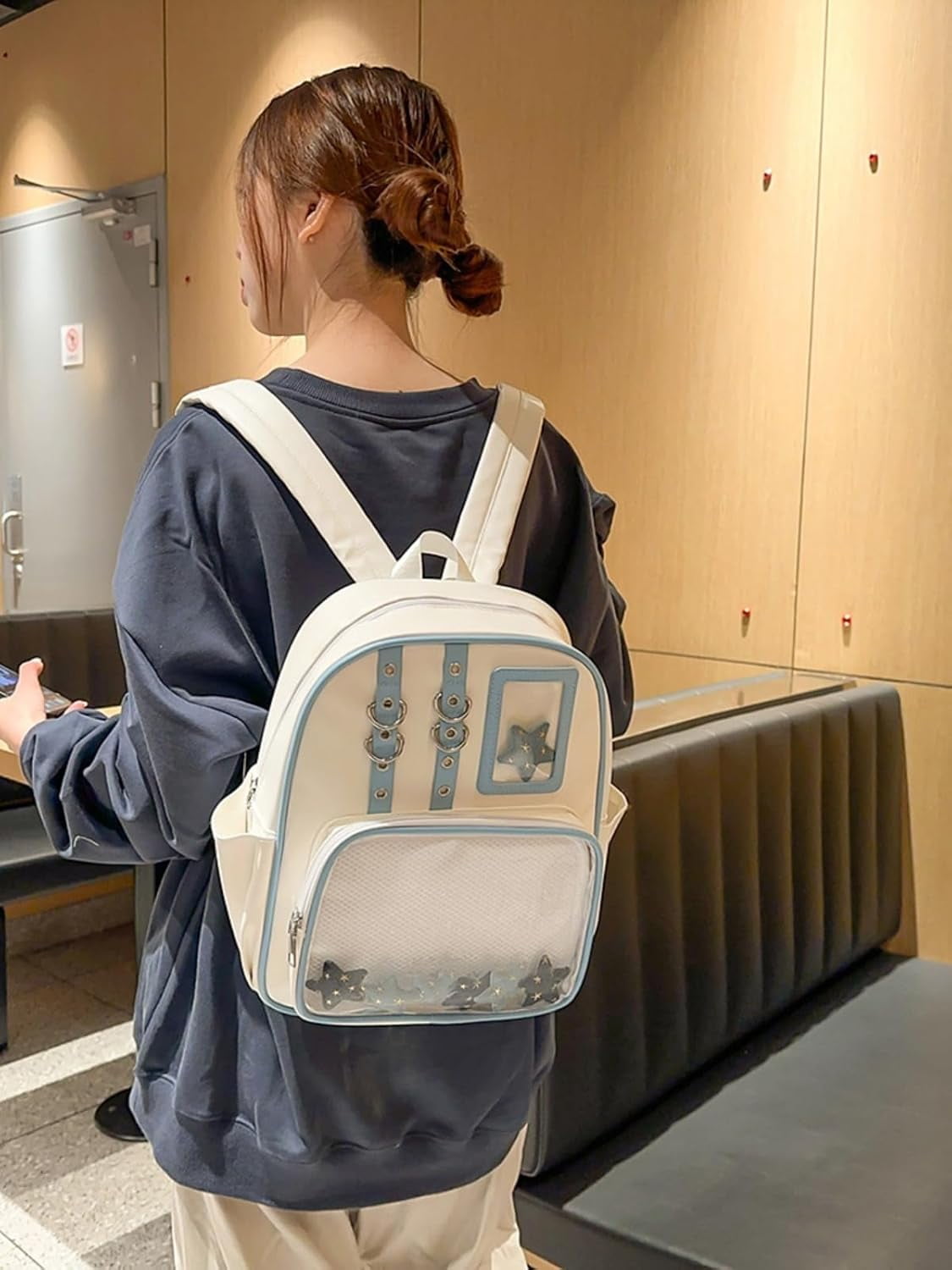SPEKSEE Kawaii PU Ita Bag with Pin Display Y2K Women Badge Display Backpack, Suitable for Anime Exhibitions