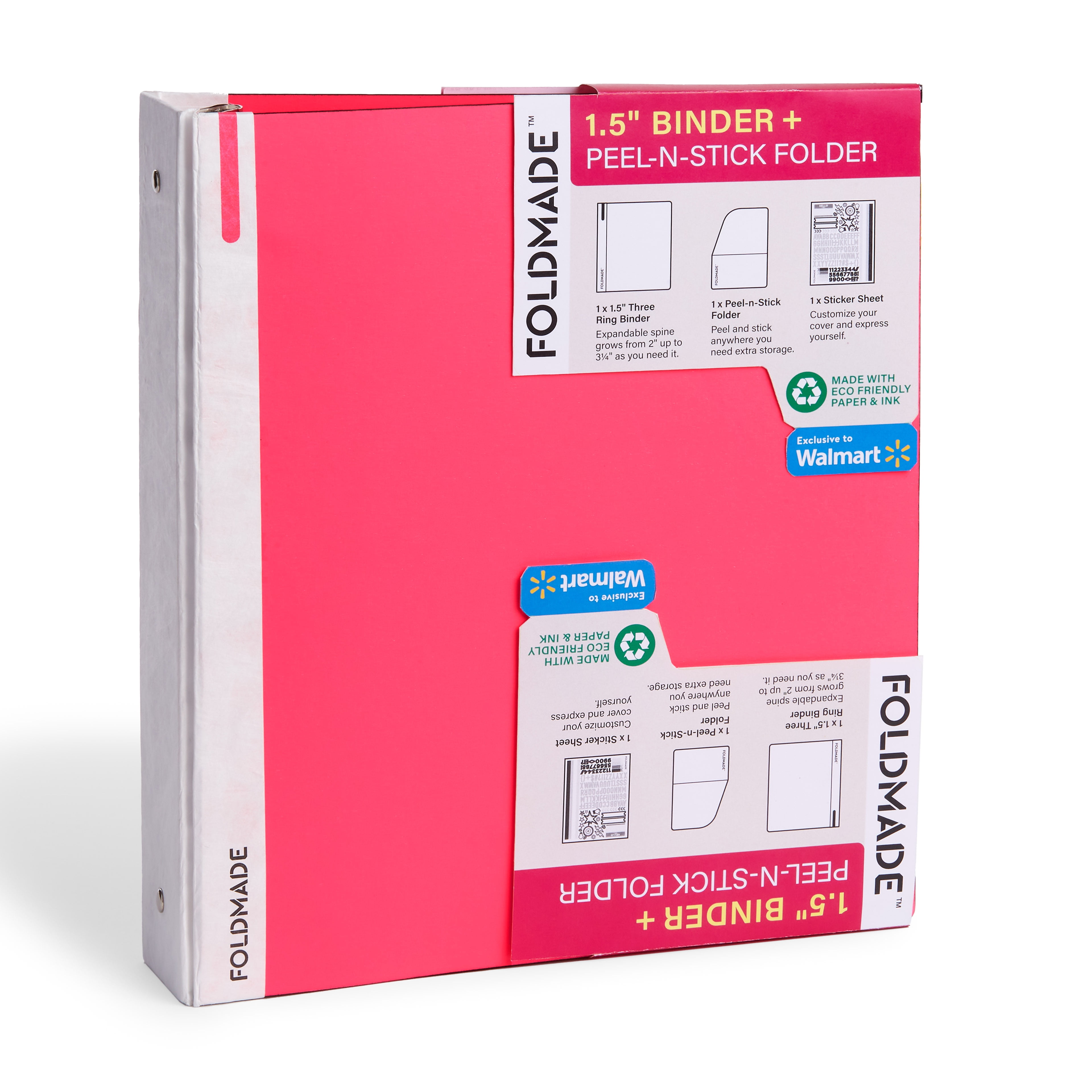 Foldmade Paper 6Pocket File Folio/Folder, Neon Pink