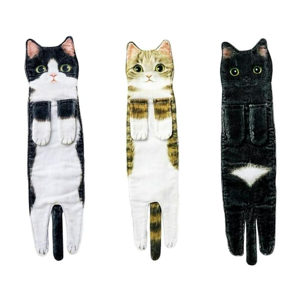 3 toallas de mano multiusos con diseño de gato divertido y absorbentes decorativas. estilos