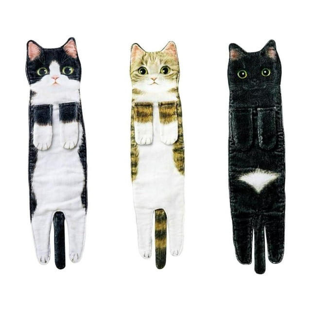3 toallas de mano divertidas con diseño de gato, decorativas, absorbentes, para baño y cocina. estilos