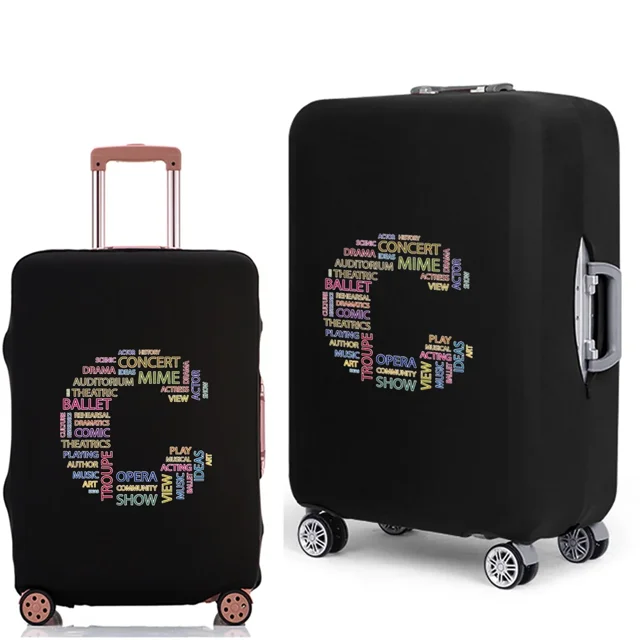 2022 Luggage Case Protective Cover Text 26 Letter Pattern Travel Elastic Duffle Luggage Dust Cover for 18-28 Inch Suitcase 8text C M