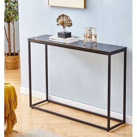 Mxfurhawa Console Table Modern Faux Marble Sofa Tables for Entryway, Black