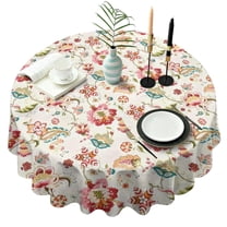 Pioneer Flower Floral Print Pattern Round Tablecloth 60"x60",Wrinkle Wipeable Table Cloth for Kitchen Dining Room Picnic Patio Party