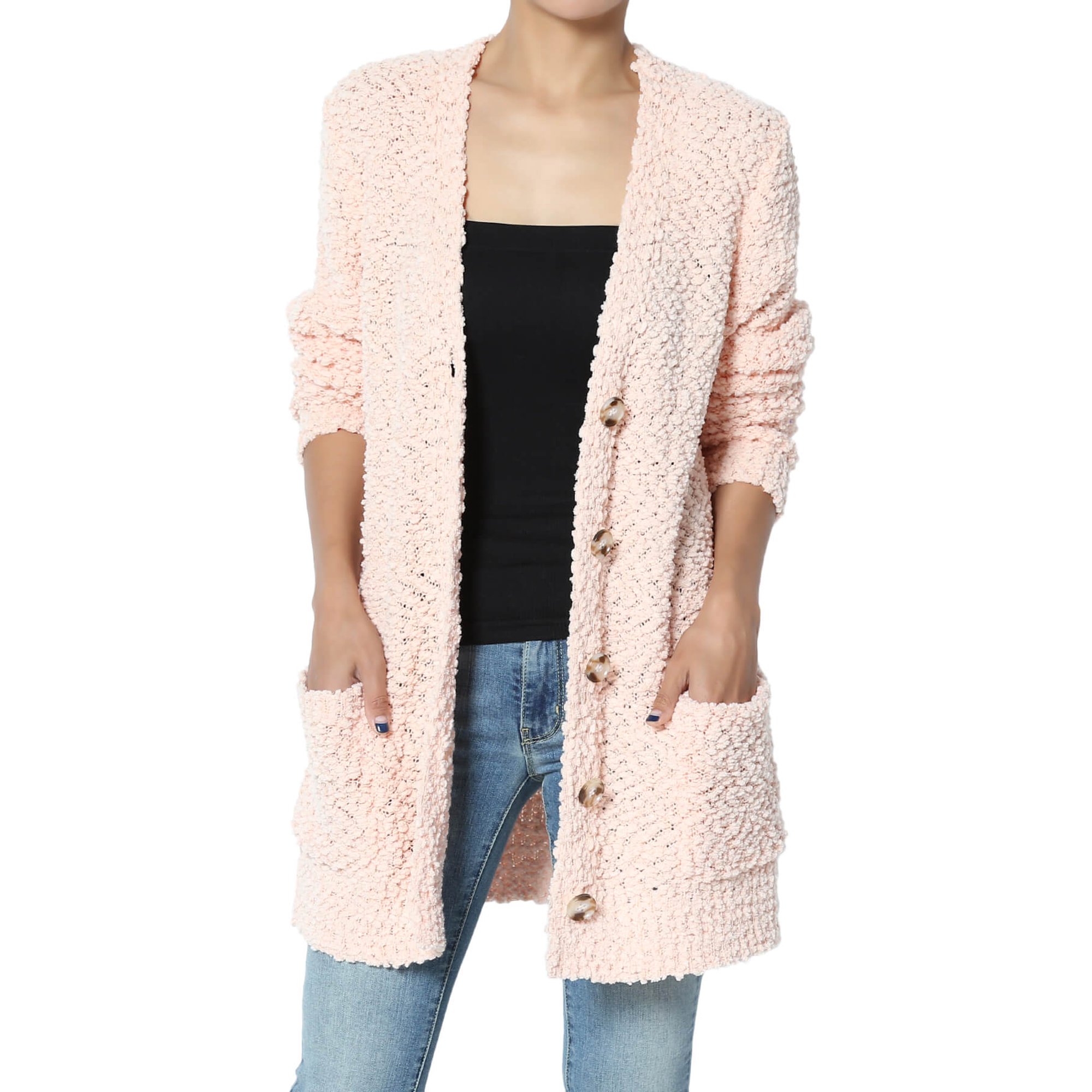Women's S~3X Cozy Button Down V-Neck Teddy Knit Sweater Cardigan w/ Pockets  - Walmart.com