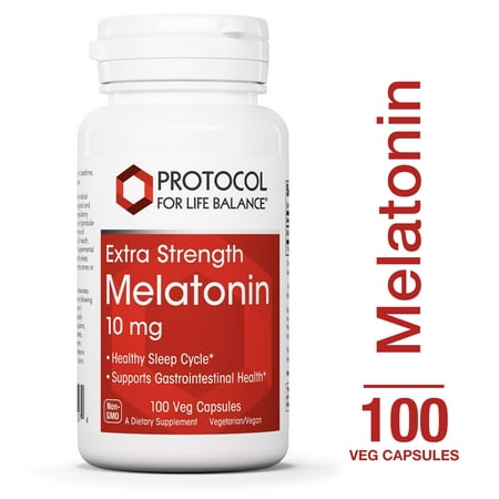 Protocol For Life Balance - Melatonin 10 mg Extra Strength - Supports Gastrointestinal Health, Healthy Sleep Cycle, and Regulatory Processes - 100 Veg