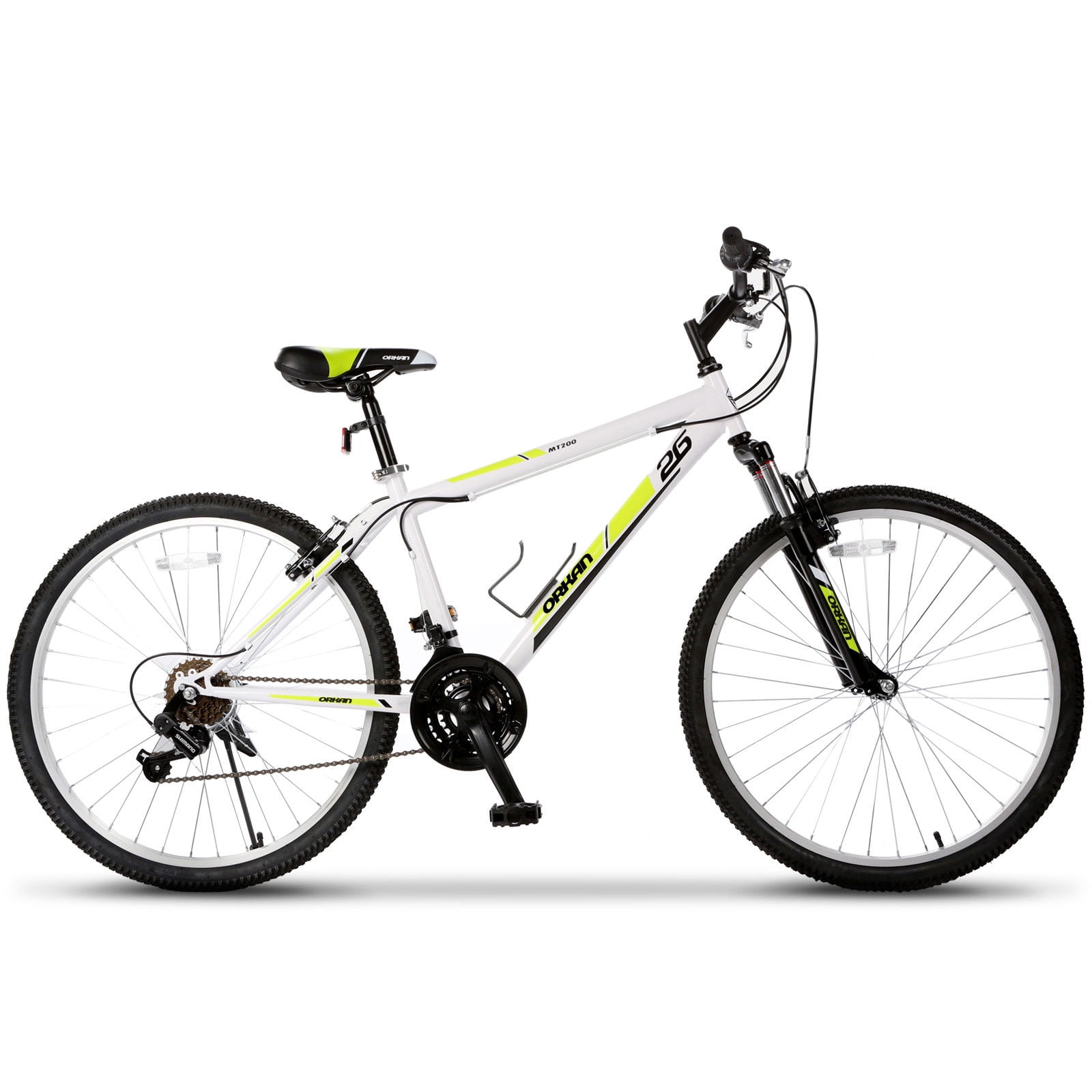 26'' Mountain Bike Hybrid Bike 18 Speed Front Suspension Bicycles Shimano Yellow 