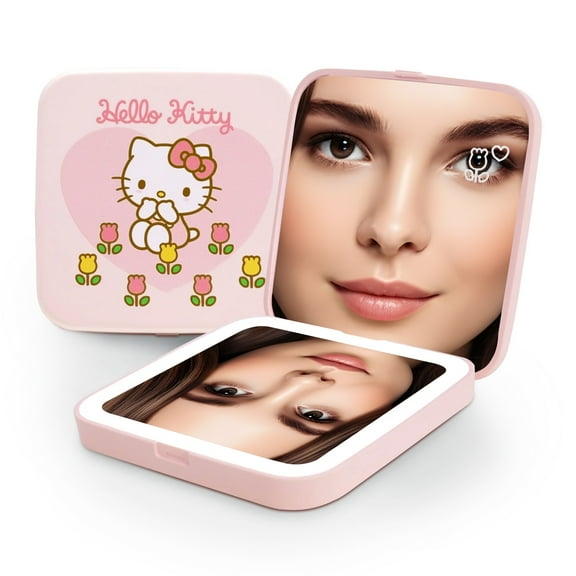 Impressions Vanity Hello Kitty Floral Fun LED Compact Mirror with Soft Touch, Dual Magnification