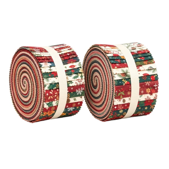 Christmas Jelly Roll Fabric Strips with 2.5 X 44 Inch Pre-Cut Quilting Fabric, 40 Pieces, Red Green Holiday Plaid and Snowflake Prints, for Diy Sewing and Patchwork Projects