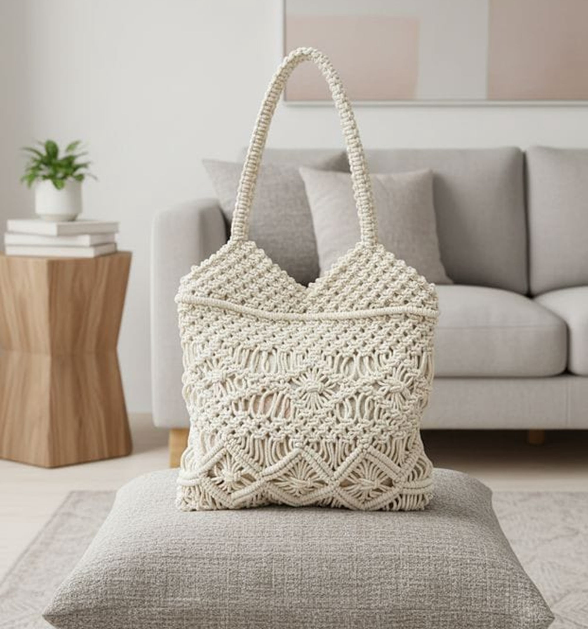 Fibre Gold Handwoven Macrame Tote Bag for Women | Cotton Eco-Friendly Shoulder Handbag