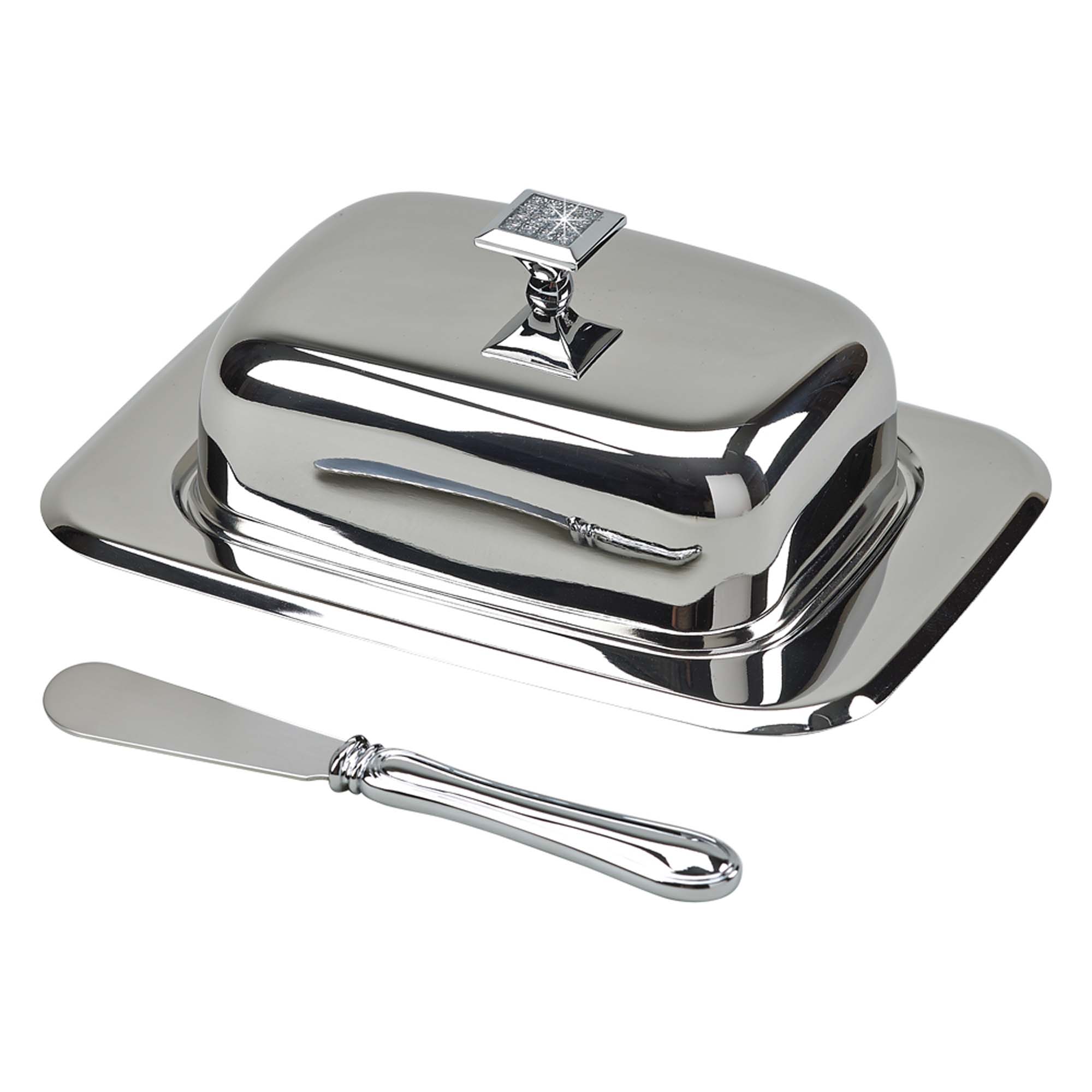 7" Highly Polished Metal Butter Dish and Spreader