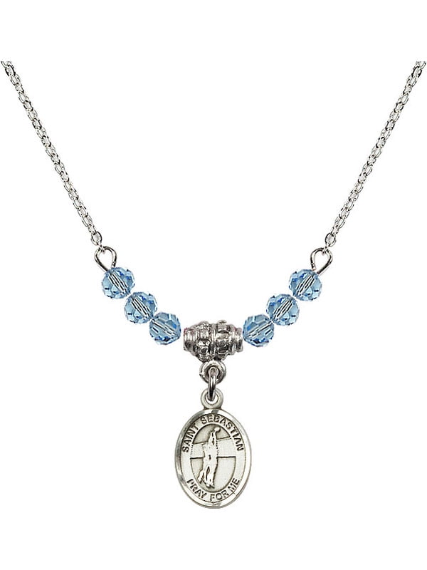 18-Inch Rhodium Plated Necklace with 4mm Ruby Birthstone Beads and Sterling Silver Saint Sebastian Volleyball Charm. 18-Inch Rhodium Plated Necklace with 4mm Ruby Birthstone Beads and Sterling Silver Saint Sebastian Volleyball Charm.