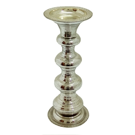 A&B Home Glass Pillar Candle Holder - 15" - Antique Silver Finish