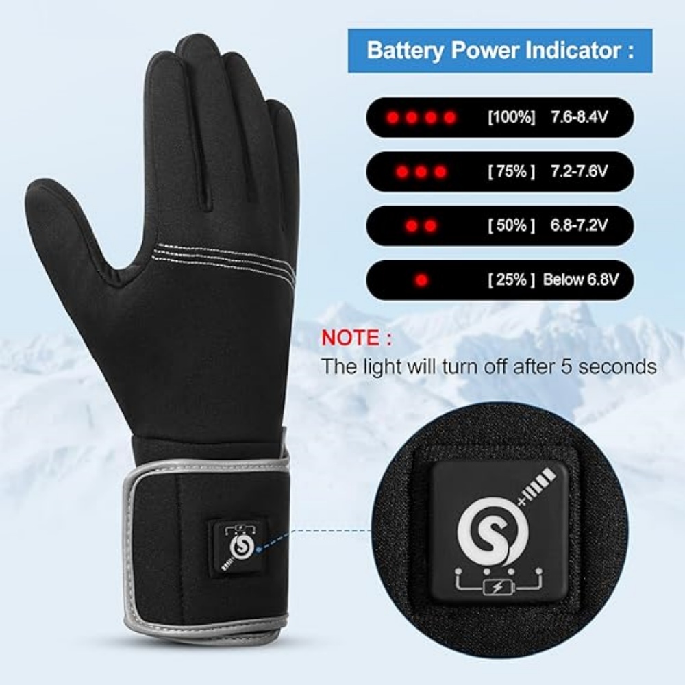 Sun Will Thin Heated Gloves Black Ski Mittens for Men and Women Rechargeable Electric Battery XS-2XL