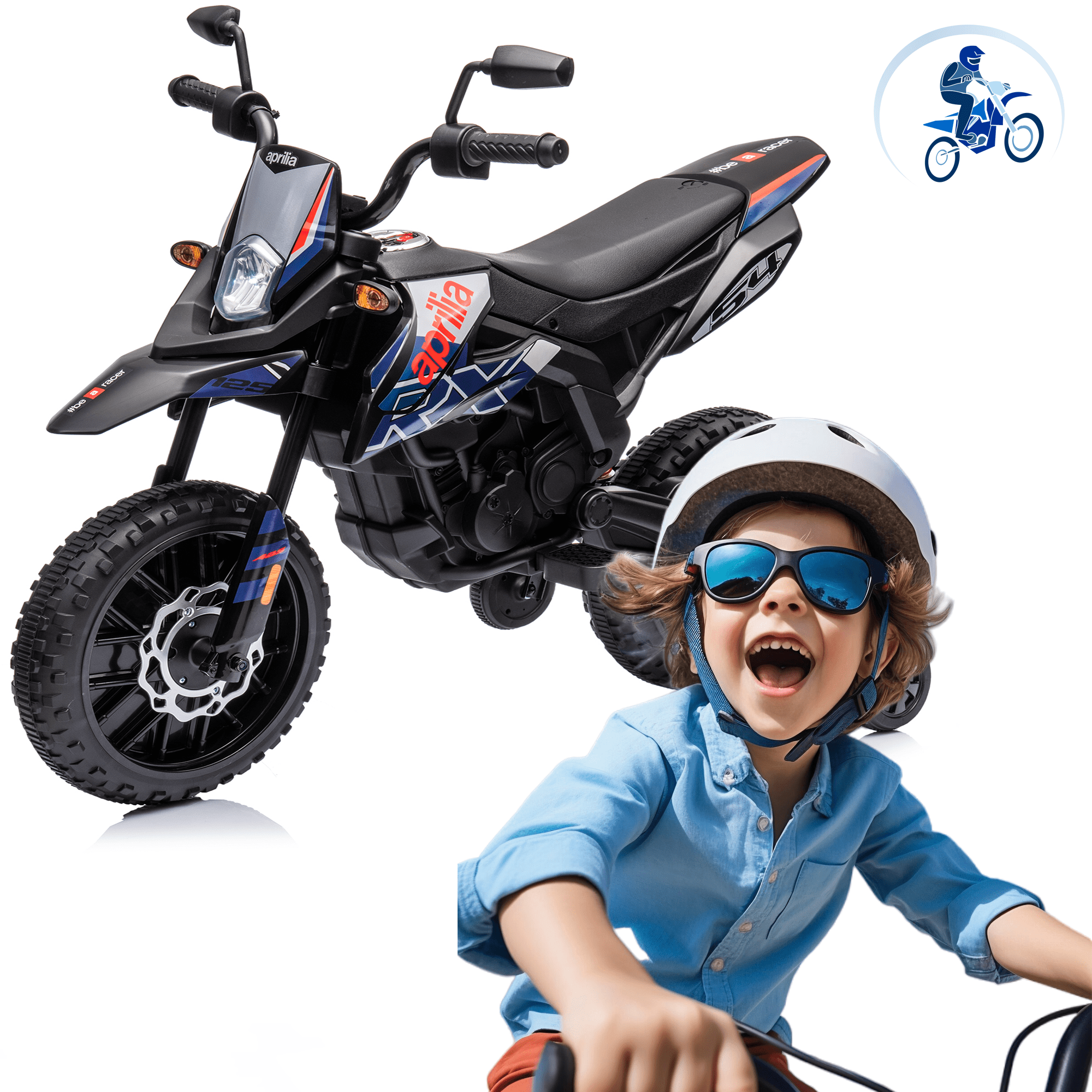 HNH 12V Electric Kid Dirt Bike for Boys, Battery Powered Motorcycle for Kids, Off Road Motorbike Toy 4Mph-Blue
