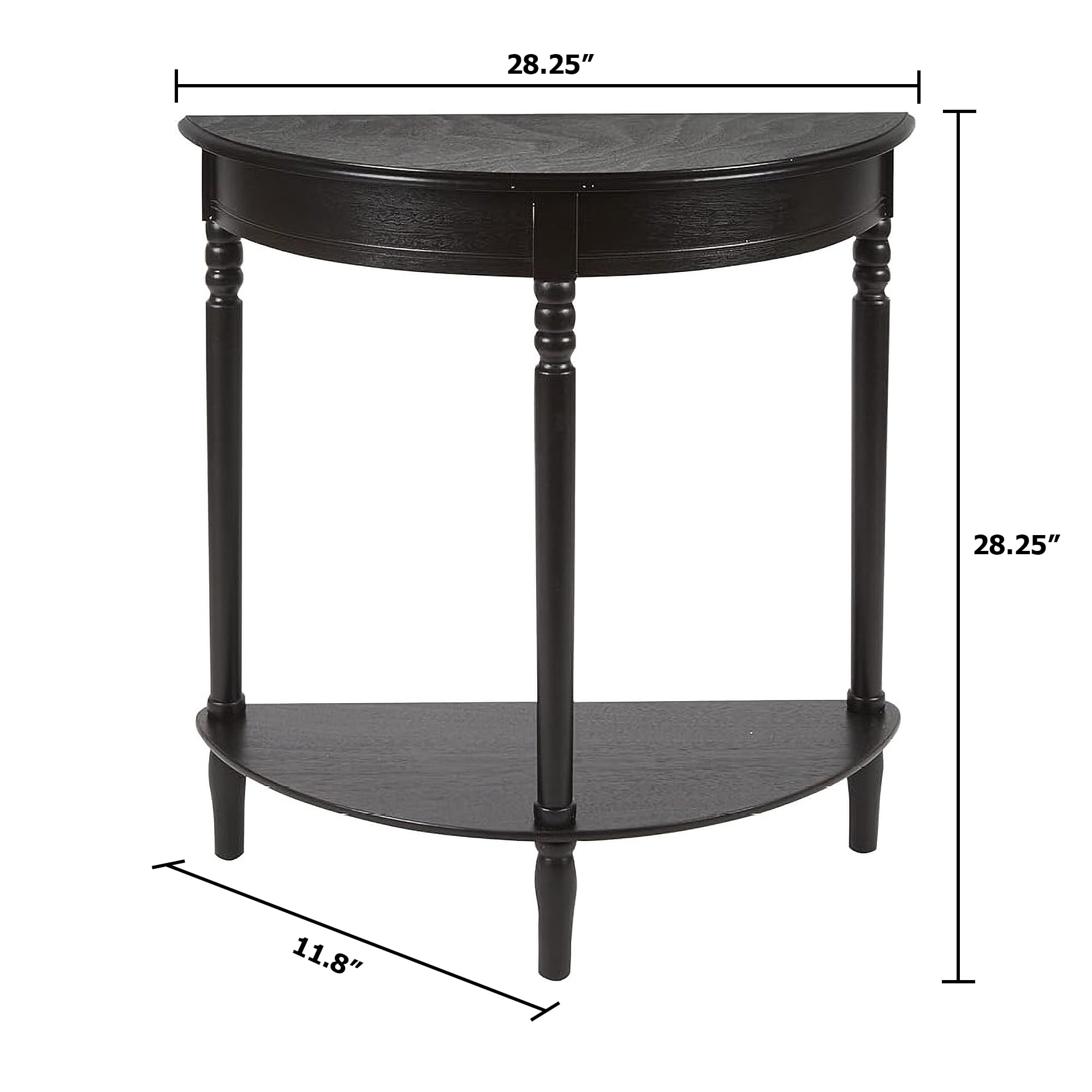 Decor Therapy Simplify Half Round Accent Table, Shelf Side, 28.5" x 28.5" x 12" - Black