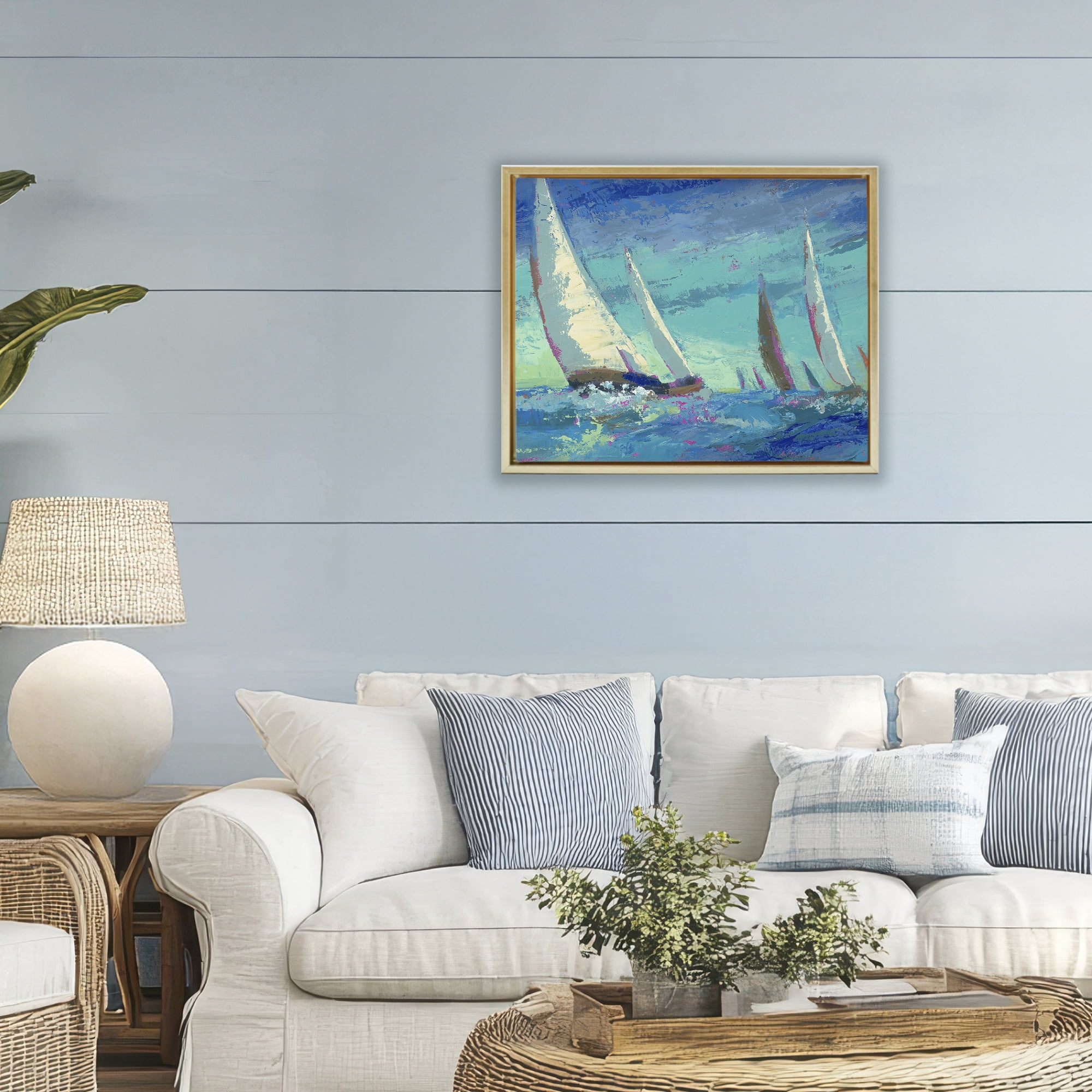 Stupell Industries Abstract Expression Regatta Gold Framed Floater Canvas Wall Art, design by Beth A. Forst