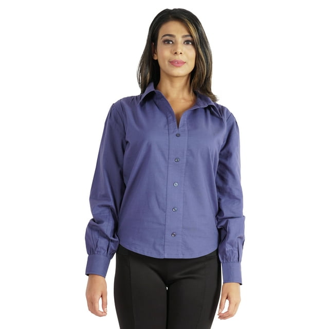 Phagun Chemises Formelles à Manches Longues pour Femmes Col Boutonné Uni