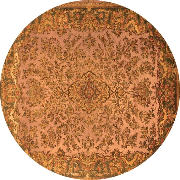 Ahgly Company Indoor Round Medallion Orange Traditional Area Rugs, 7' Round