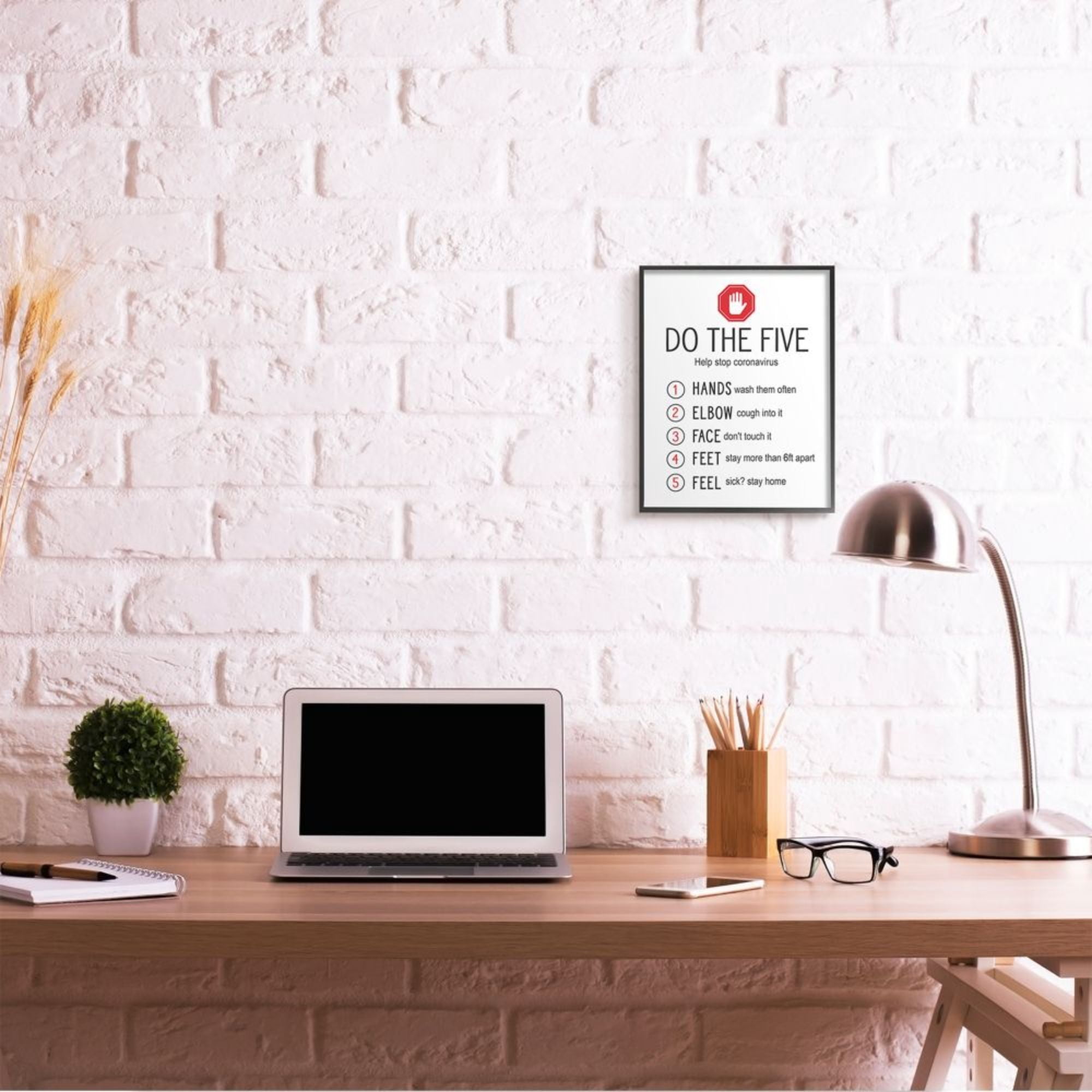 Stupell Industries Five Cleanliness Steps Coronavirus Sick Safety Sign Framed Wall Art Design by Lettered and Lined
