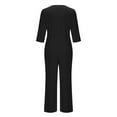 thumbnail image 5 of Women's Casual Solid Color 3/4 Sleeve Jumpsuit Pants Romper Overalls, Round Neck Relaxed Fit Soft Flowy, Lounge Wear Travel Essentials for Women | Aestivo,Black L, 5 of 8