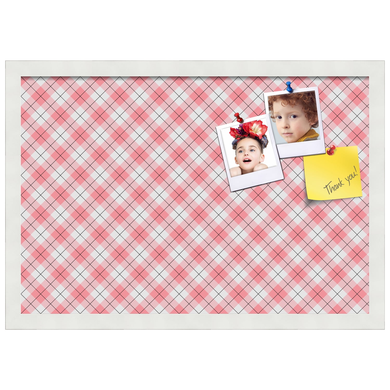 PinPix ArtToFrames 20x13 Custom Cork Bulletin Board Argyle Light Pink   Poster Board Has a Fabric Style Canvas Finish, Framed in Satin White Frame (PinPix-649)