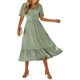 thumbnail image 3 of Lucakuins Mujeres Vestido Largo Maxi Moda Verano Casual Punto Suizo Con Cuello En V Volantes Manga Corta Vestido Dulce Vestido Lucakuins  moda, 3 of 9