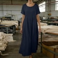 thumbnail image 4 of Miluxas Summer Cotton Linen Tunic Dresses for Women Trendy Short Sleeve Scoop Neck Dress Solid Loose Flowy Beach Sundress Navy, 4 of 5