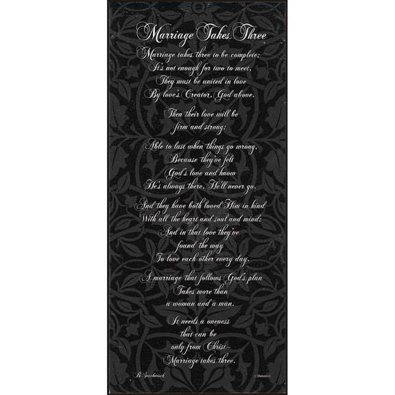 Marriage Takes Three To Be Complete Black Vines 6 x 13 Wood Wall Sign Plaque