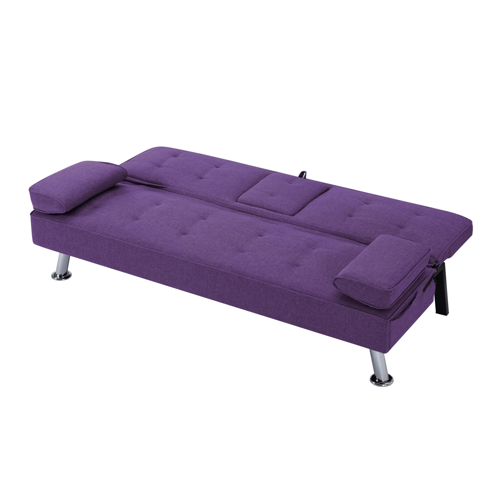Gewnee 65.3 Inch Modern Futon Sleeper Sofa Bed Convertible Folding Recliner Couch Furniture with 2 Cup Holders for Living Room.Purple