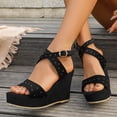 thumbnail image 3 of Dakaela Women's Wedge Platform Sandals Open Toe Ankle Crooss Strap High Heels 4.13 Inch Slingback Sexy Summer Dressy Shoes for Wedding Party Black Size 6, 3 of 9
