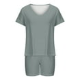thumbnail image 4 of Women's Two Piece Outfits Short Sleeve V-Neck Blouses & Shirts Sets 2PC Women's V Neck Shorts Sleeve Two-piece Comfortable Home Pajamas Set Sports Set Summer Outfits 2024 Trendy Gray xl, 4 of 5