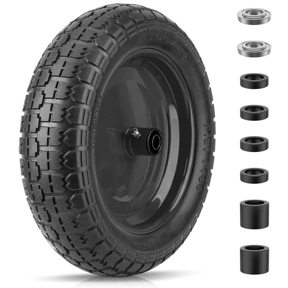 TICONN 4.80/4.00-8 Flat Free Wheelbarrow Tire & Wheel, 14.5", 3" Hub, Black