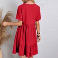 thumbnail image 5 of Womens V Neck Mini Dresses 2025 Summer Short Sleeve Casual A Line Flowy Pleated Ruffle Swing Shirt Dress, 5 of 8