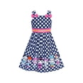 thumbnail image 1 of Girls Dress Navy Blue Polka Dot Bow Tie Casual Sundress 4-5 Years, 1 of 6