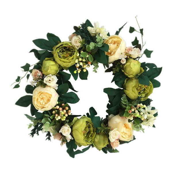 MAHAQI Artificial Wreath Silk Flowers Front Door Knocker Green Home