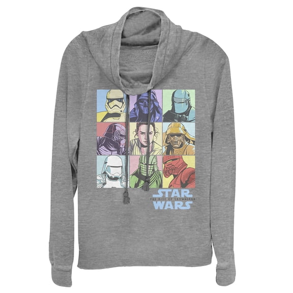 Junior's Star Wars: The Rise of Skywalker Pastel Character Box  Cowl Neck Sweatshirt Gray Heather Medium