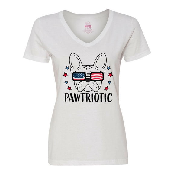 Inktastic Pawtriotic with French Bulldog in American Flag Sunglasses Women's V-Neck T-Shirt