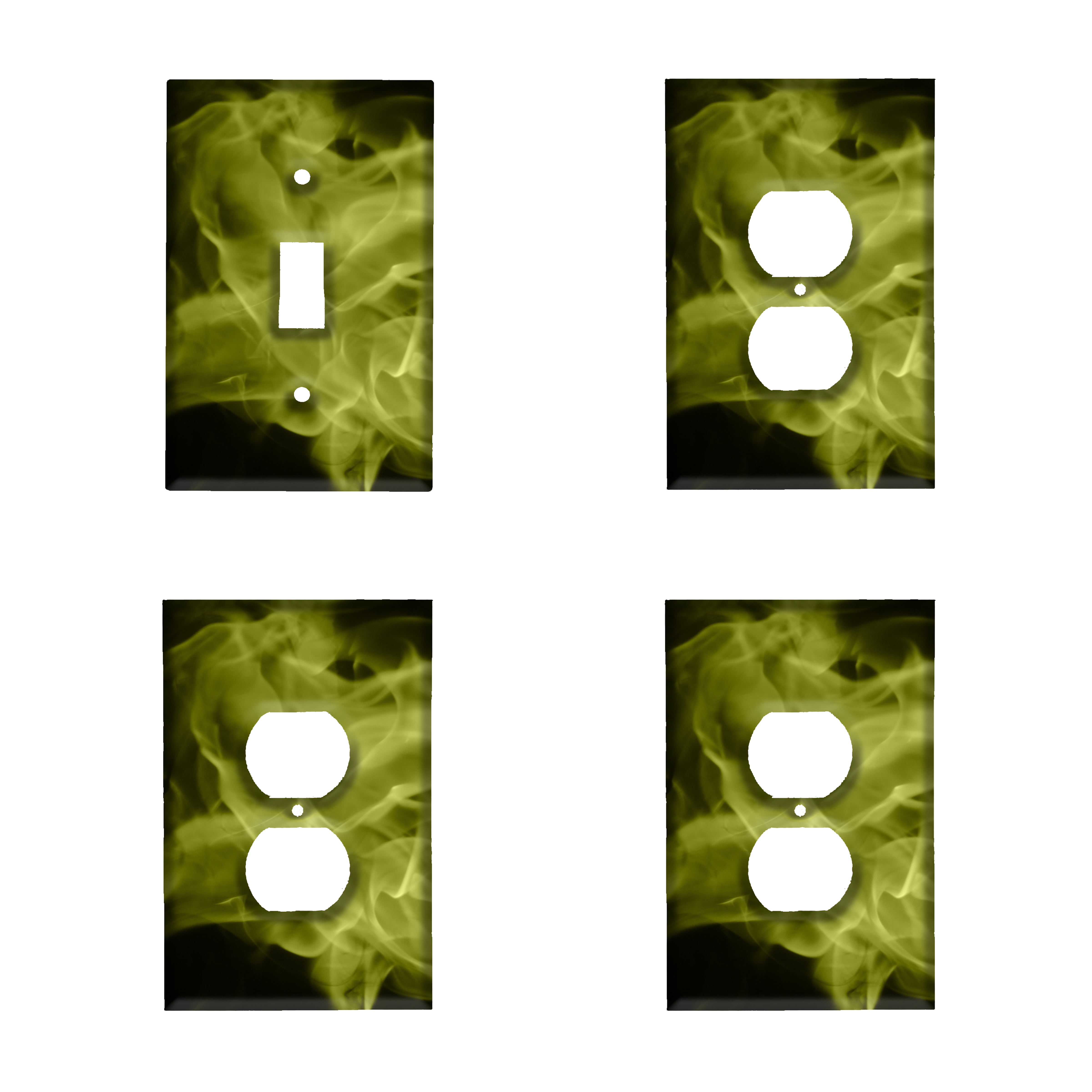 4 pack Decorative Switch Plate Covers Green Smoked Out Natural Flame Graphic Wall Plate and Plug Combo