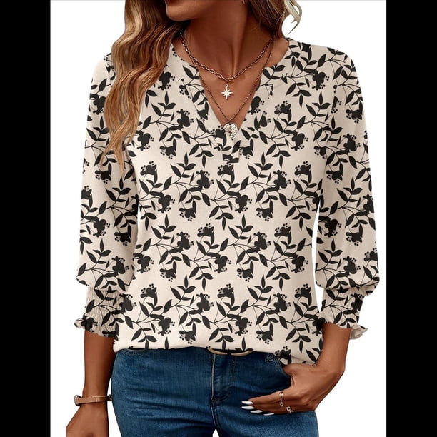 Blusas de Moda para Mujer 2025, Blusas Informales de Negocios con Mangas 3/4, Camisetas de Verano. Albaricoque L