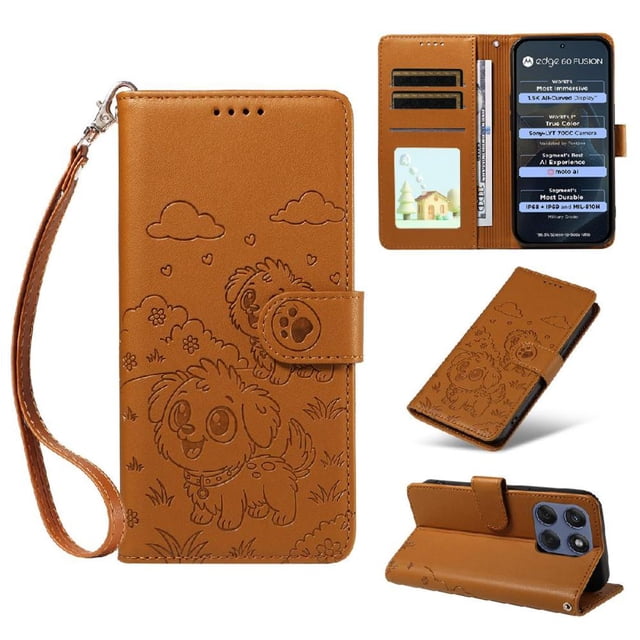 Funda Cartera GANGXUN con Diseño de Perrito en Relieve para Motorola Edge 60 5G , Protección 360° con Ranuras y Correa Desmontable