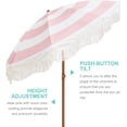 thumbnail image 5 of Boho Fringe Umbrella Outdoor Patio, 6.5ft UPF50+ Picnic Umbrella with Tassels with Steel Pole and Push Button Tilt, Pink Stripes, 5 of 8