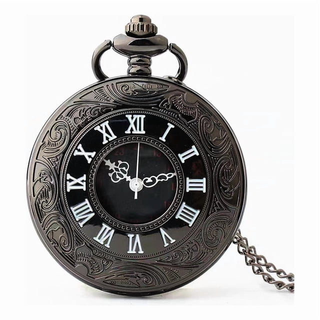 Reloj de bolsillo, collar de cuarzo negro con esfera de 47 mm