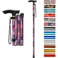 thumbnail image 1 of SupreGear Adjustable Folding Cane with T-Handle, 5 Height Levels, Purple Floral, Stability Strap, 1 of 7